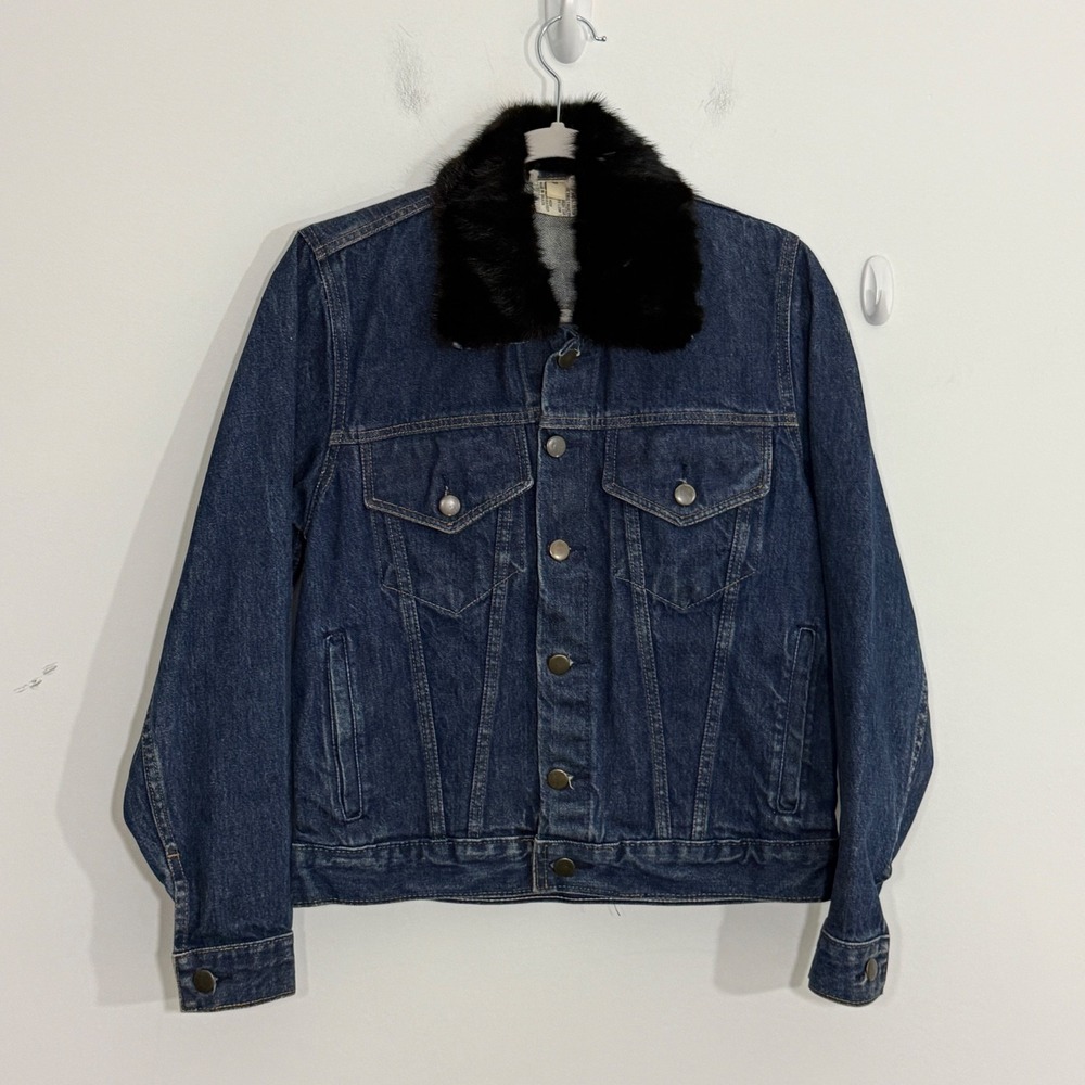 Learsi Womens Denim Jacket M Blue Faux Fur Collar Trucker Vintage Y2K Western